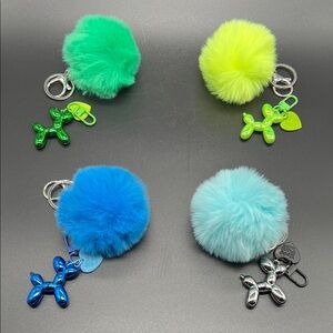 Pom Pom & Balloon Dog Bag Charm Set | Pick Your Color | Keychain - Blue & Green